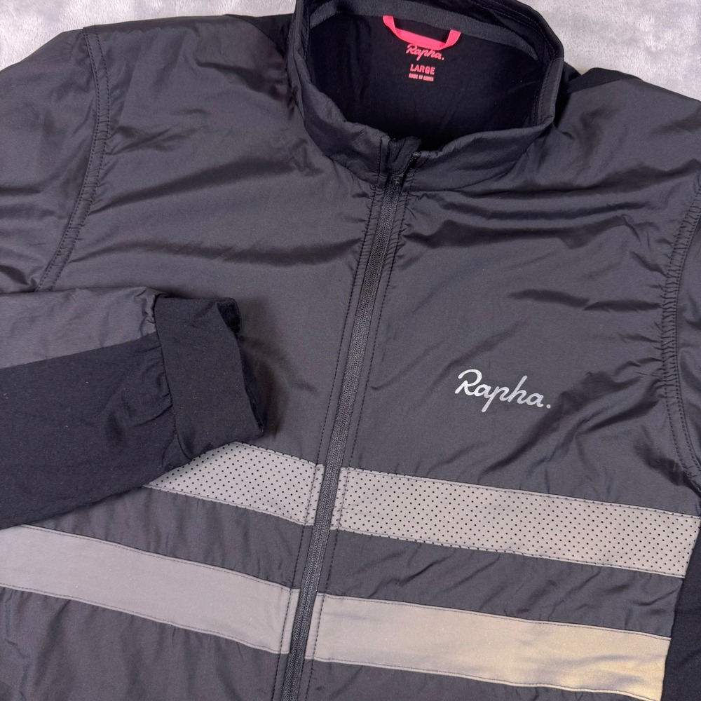 Rapha Mens Long Sleeve Windblock Brevet Jersey Black Merino Wool Large Cycling
